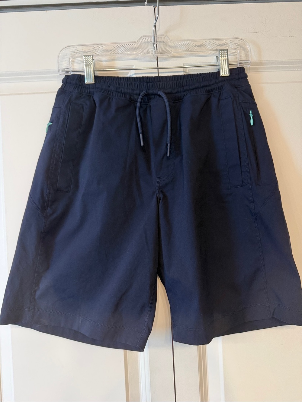 Birddogs Navy “Boom for your Broomstick” Shorts with Teal Zipper Accents